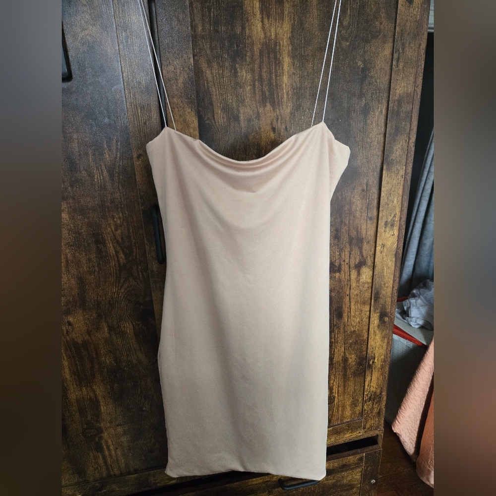 Meshki Nude Cowl Neck Midi Slip Dress
